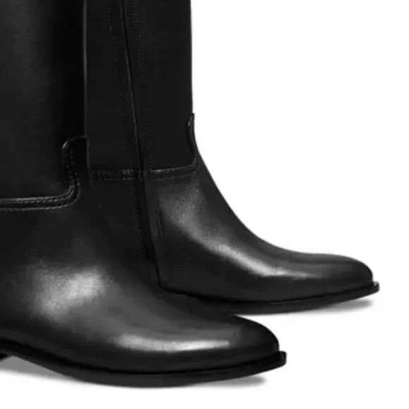 NWT TORY BURCH Double T Riding Black Leather Boots Size 7 $ 579.00